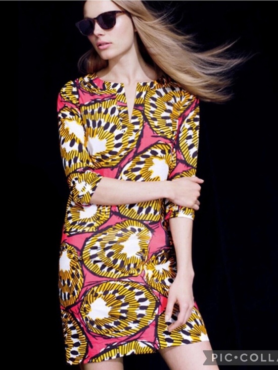 J. Crew Dresses & Skirts - J.‎ Crew Ratti Electric Kiwi Cotton V-neck 3/4 Sleeve Tunic Shift Dress Size 2